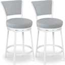 Bar Stools Set of 2, 25 Inch Metal Counter Height Bar Chairs, Modern Linen Fabric 360 Round Swivel Barstools with Back, Counter Stools for Kitchen Island, Pub, Grey & White