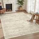 Soalmost 7x9 Area Rug for Living Room Washable Abstract Vintage Soft Thin Indoor Floor Non-Slip Carpet for Bedroom Dining Room Beige