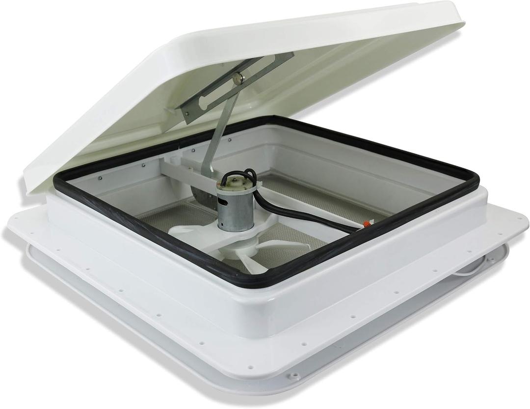 14" RV trailer Roof vent complete 12 volt FAN w/white lid and interior garnish