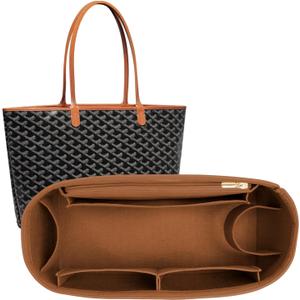 Tote Bag Organizer Insert for Saint Louis GM Size, Premium Felt Zipper Organizer with Cup Holder Tote Organizer (Brown)