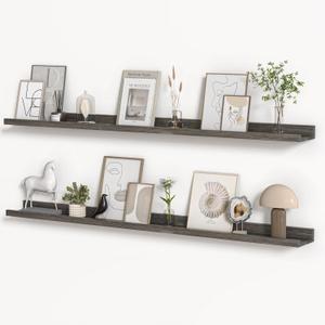 Floating Shelves for Wall, Picture Ledge Shelf 55 Inch Solid Wood Set of 2, Rustic Wall Shelves with Lip, Kids Bookshelf, Photo & Picture Live Edge Floating Shelves for Bedroom, Living Room, Kitchen (Grey)