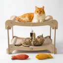 PAWLINA Large 2-in-1 Cat Scratcher Bed, 2-Tier Sisal Cat Lounge, Converts into Two Separate Beds with 2 Catnip Toys