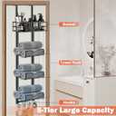 Over The Door Towel Racks, No Drill Towel Storage with Basket & Hooks, Space-Saving Multi-Functional Towel Holder for Bathrooms, bedrooms, Apartments, RVs (Matte Black, 5 Tier)