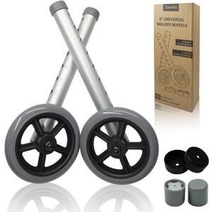 Universal Walker Wheels Replacement - 5 Inch, Wheels for Walkers for Seniors 1 Pair, Walker Feet Accessories (Grey)