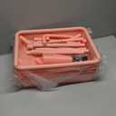 JIUYOTREE 4Tier Plastic Rolling Storage Cart Utility Cart with Extra Hanging Cups Handles Lockable Wheels for Living Room Bathroom Kitchen Office Pink