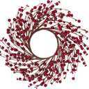 12 Inches Berry Wreath Pip Berries Wreath Winter Artificial Twig Wreaths for Festival Celebration Home Farmhouse Front Door Wall Window Home Office Decor Housewarming Gift (Red)
