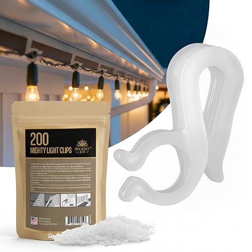 Holiday Joy 150  PCS of Mighty Clip Hooks for Outdoor String Lights - Quick & Easy Installation Christmas Lights Clips for Shingles & Gutters - Patent Design String Light Hooks - Made in USA
