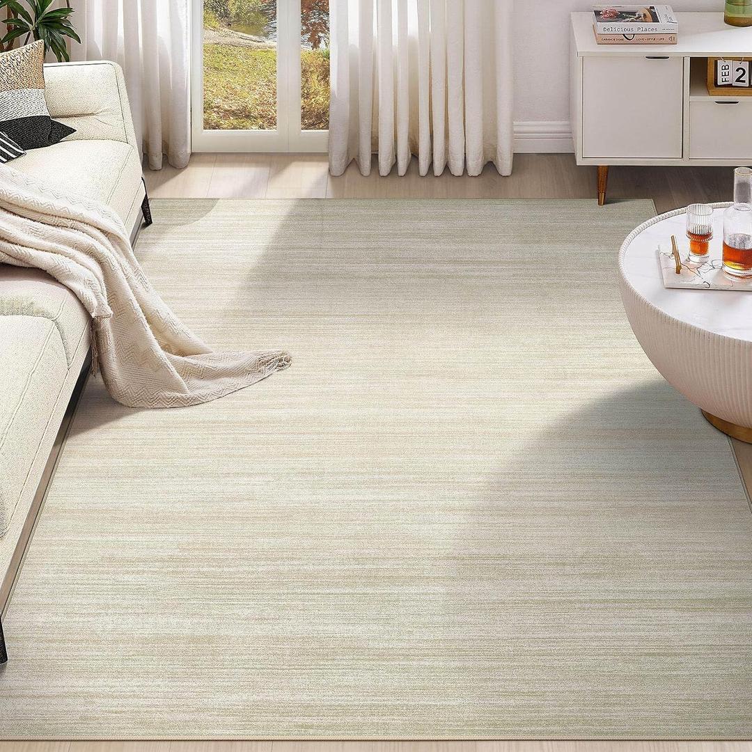UERMEI 9x12 Washable Area Rug - Neutral Modern Abstract Living Room Rugs, Non-Slip Soft Large Indoor Floor Carpet for Bedroom Home Office & Under Dining Table Decor, Brown/Beige