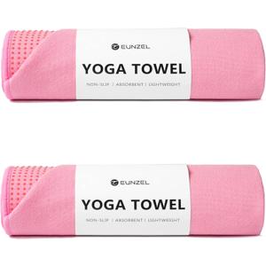 Eunzel 2 Pack Hot Yoga Towel with Grip Dot, Non Slip Yoga Mat Towe Sweat Absorbent Towel for Hot Yoga,Bikram, Pilates and Fitness 72" x 24", Pink