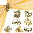 Cunhill 8 Pieces Herb Napkin Rings Set Vintage Leaf Napkin Holders Rings Glossy Holder Adornment Metal Table for Graduation Holidays Wedding Graduation Party Decor Everyday Use(Gold)