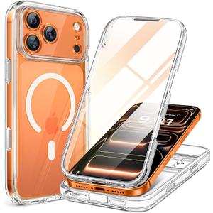 Miracase Magnetic for iPhone 17 Pro Case 6.3" [Compatible with MagSafe] Full-Body Phone Case with Built-in Glass Screen Protector & Camera Control,Drop Proof iPhone 17 Pro Cover, Clear
