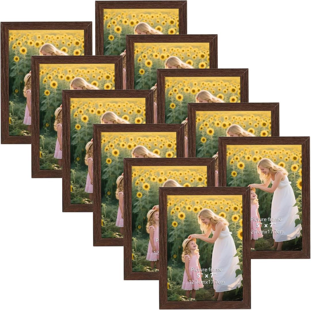 CRUGLA 5x7 Picture Frame Set of 11, Multi Rustic 5 by 7 Photo Frames Collage for Wall or Tabletop Display, Brown