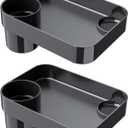 [2 Pack] Car Seat Snack Tray for Toddlers - 3 Inch Cup Holder Fits Most Sippy Cups & Straw Bottles with Dip Well, Mess-Free Square Kids Travel Tray Road Trip Essentials, Black, 2