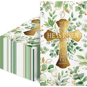 100PCS Religious First Communion Baptism Easter Paper Napkins - Disposable Decorative with Blessed Cross and He is Risen Design for Holy Parties