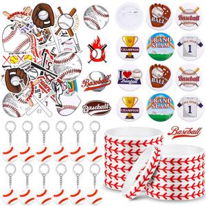 Tondiamo 86 Pcs Baseball Team Gifts Baseball Party Favors Supplies with 12 Silicone Bracelets, 12 Key Chains, 12 Pin Badges, 50 Waterproof Stickers for Baseballs Birthday Souvenir(Classic)