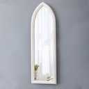 Rustic Arched Long Mirrors for Wall 35 X 12 Inch, Hanging Wood Frame Distressed White Farmhouse Narrow Mirror, Cathedral Wall Mirrors Decorative Living Room Bedroom Entryway