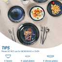 Melamine Dinnerware Set, 12pcs Plates and Bowls Set, Blue Dinner Dishes Set for Indoor and Outdoor, BPA-Free, Dishwasher Safe（Blue Cosmic）