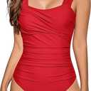 One Piece Bathing Suit for Women Tummy Control Swimsuits Square Neck Ruched Modest Swimwear 20W