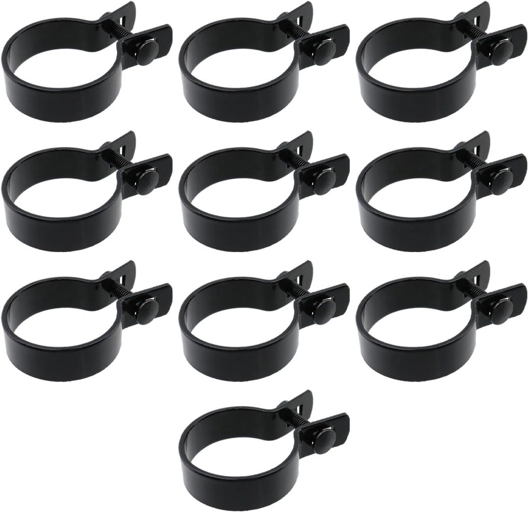10 Pack Brace Bands for Chain Link Fences with Bolts & Nuts, Black Chain Link Brace Band, Iron Fence Clamps, Easy Snap-On Installation (2.0" OD)