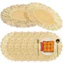 Gueevin 200 Pcs Paper Doilies for Tables Lace Round Paper Placemats Decorative Disposable Placemats Doily Pad for Dinner Plates Dessert Crafts Wedding Tableware(12 Inch,Gold)
