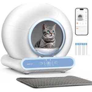 Self Cleaning Litter Box, Integrated Safety Automatic Cat Litter Box Self Cleaning 65L+9L for Multiple Cats, App Control, Odor Removal, Includes Mat & Liner (3 Rolls) - Blue