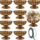 10 Pcs Metal Compote Bowl for Centerpiece Flower Holder Small Compote Vase Decorative Indoor Outdoor Flowers Fruits Plant for Valentine's Day Wedding Home Party Decoration (Gold Bronze)