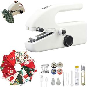 Handheld Sewing Machine with 8 Pieces of New Year's Fabric & 21 Sewing Accessories, Mini Sewing Machine for Beginners, Perfect Sewing Tool for 2026 New Year DIY Gifts, Decor & Clothing Repairs