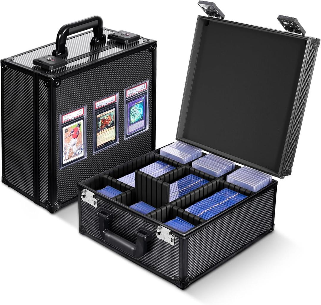Kabinka Graded Card Storage Box with Display Window for PSA/CGC Holder, TSA Combination Lock Trading Card Case for Sports Cards, Storage Slab Case with 6+2 EVA Dividers for MTG/TCGs (Carbon Fibre)