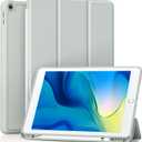 Akkerds Case Compatible with iPad 10.2 Inch 2021/2020/2019, for iPad 9th/8th/7th Generation Case with Pencil Holder, Protective Case with Soft TPU Back, Auto Sleep/Wake Cover, Light Grey