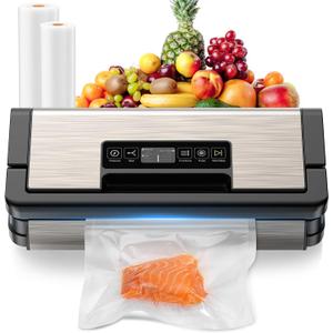 Vacuum Sealer for Food, 95kPa Food Saver Vacuum Sealer Machine, Dry/Moist Food, Automatic Food Sealer, Touch Display, Double Heat Seal (Gunmetal Steel)