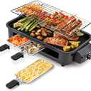 Pukomc Electric Indoor Grill,2 in 1 Indoor Grills for Kitchen with Grill Net & Non-Stick Cooking Removable Plate, Temperature Control, Dishwasher Safe, 1700W Black