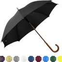 SoulRain 48" Black Umbrella  Stick Windproof Large Umbrellas for Rain, Automatic Open for 2 Persons, Classic Wooden Handle, Durable Travel & Wedding Vintage Cane Umbrella for Men & Women(Black)