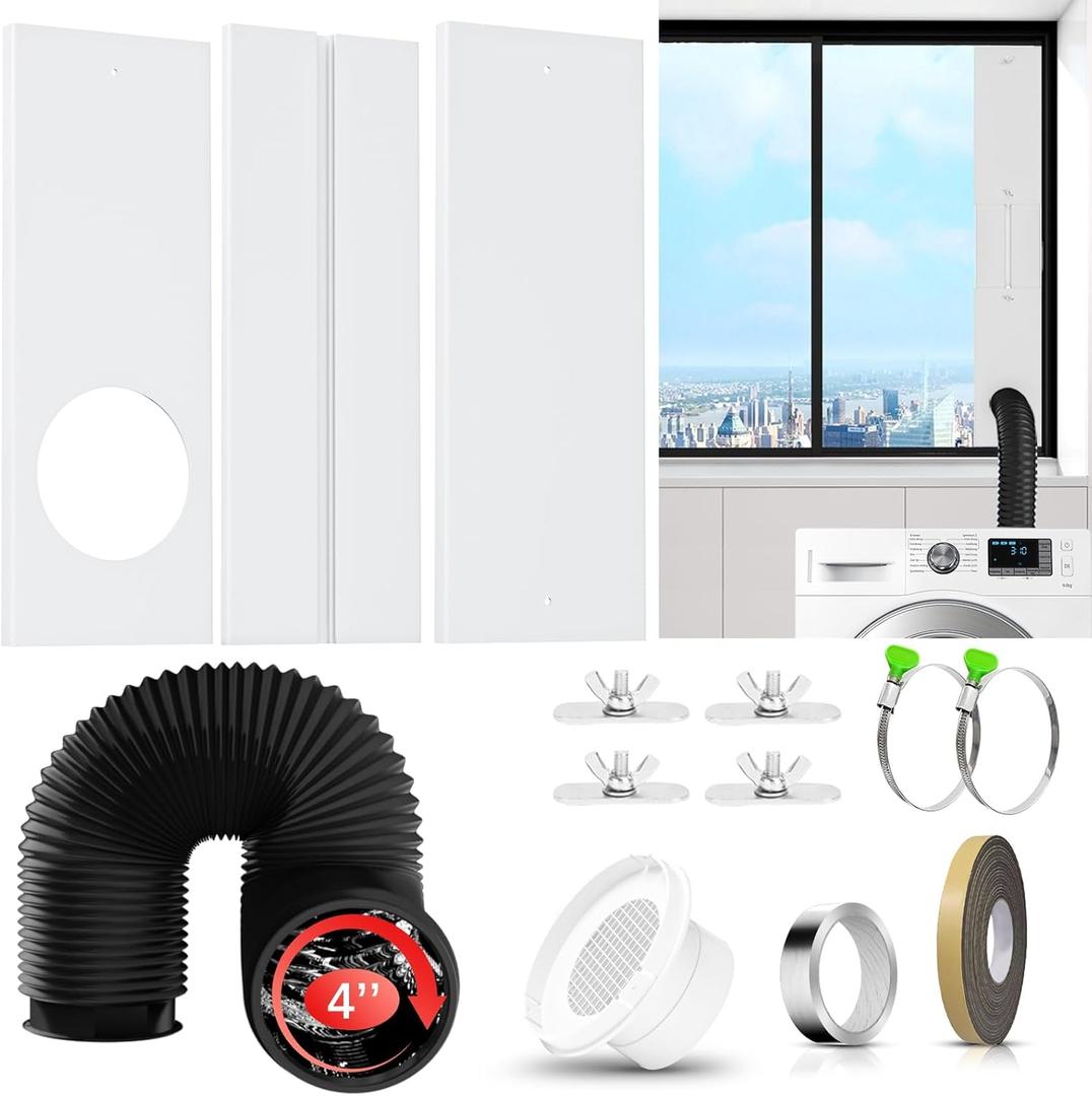 Phopich Dryer Vent Window Kit, 4 inch Adjustable Window Vent Kit with 6.6 Feet Aluminum Foil Hose for Exhaust Ventilation(Adjustable Up to 47 inches)