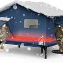 Extra-Wide Heated Cat House for Outdoor Use, Waterproof Insulated Shelter for Winter with Escape Exit, Spacious 23.5"  21"  16", Safe Heated Bed, Foldable, Connects to Feeding Station  Blue