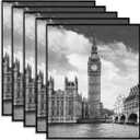 GOmaize Front Loading Black Picture Frame 8x10 Set of 5 Wall and Table Mounting