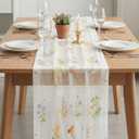Artoid Mode Wildflower Floral Milky White Gauze Embroidery Table Runner 120 Inch 10FT, Tulle Seasonal Spring Kitchen Dining Table Decor for Home Party