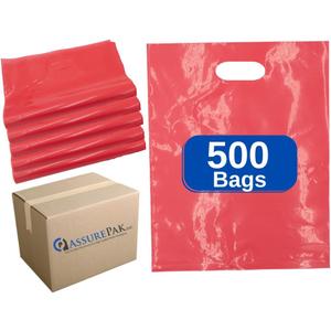 ASSUREPAK LDPE Die Cut Merchandies Bags - 500 Bags - 12"x15" - 1.5 mil - Pink - 1215DCPINK