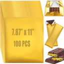Chocolate Candy Wrappers, Aluminum Foil Sheets with Golden Appearance, 100 Pcs 7.87x11" Candy Wrappers for Food DIY Candies Wrapping Packing Gifts