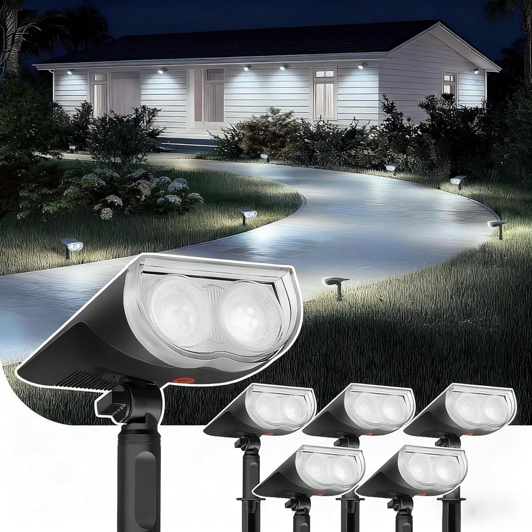 Linkind Solar Lights Outdoor StarRayS, Bright Solar Spot Lights Outdoor, IP65 Waterproof Spotlights for Garden Yard Landscape Walkway Patio Tree (Daylight, 6 Pack)