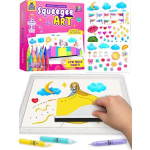 2 x Squeegee Rainbow Squeeze Art Kit for Kids - Princess & Unicorn Design | Kids Stickers Included, Mess Free Paints, Girls Birthday Gifts Age 6-7 8 10, Develops Fine Motor Skills, STEAM Activity, Compact