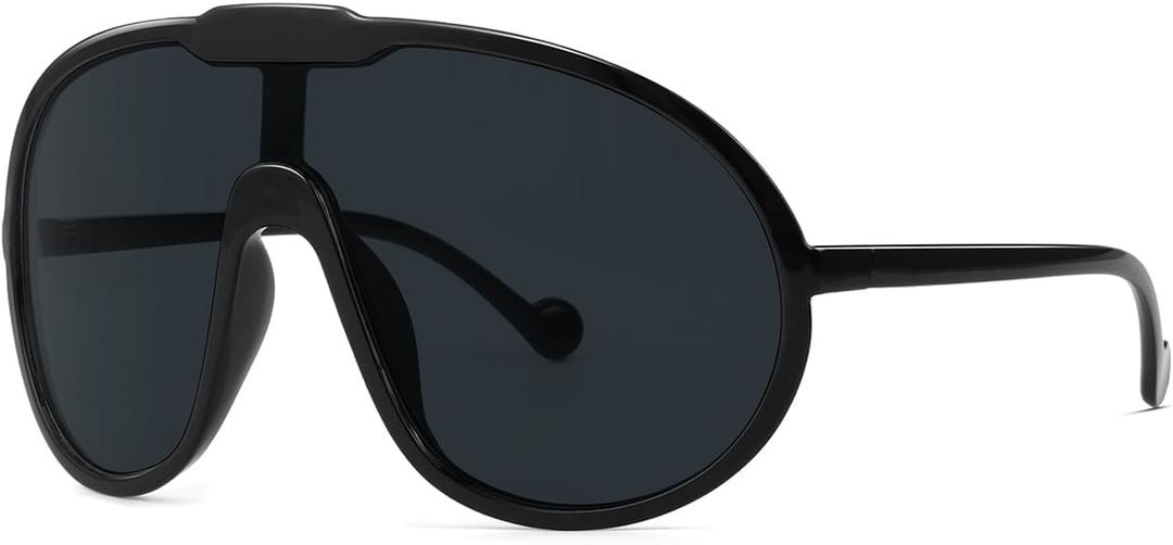 Trendy Oversized Sunglasses for Women Men Fashion Shield Aviator Sun Glasses UV400 Protection Goggles (Black)