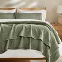 Cotton Coverlet Set King Size 3 Pieces, Lightweight Soft Ribbed Matelass Bedspread Quilt Set, Cozy Oversized Quilted Bedding Set with 2 Pillow Shams for All Seasons, Olive Green (King (108" x 98"))