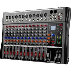 Professional DJ Audio Mixer, 12 Channel Audio Mixer, Bluetooth Sound Mixer, USB Interface, 12 XLR Mic/Line Input, AUX, FX Processor MP3, Headphone,+48V Phantom For Karaoke Studio Streaming Recording