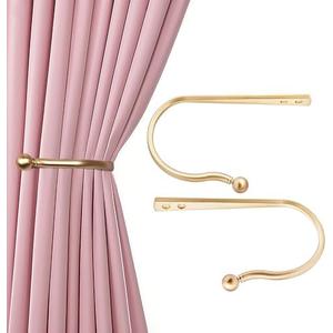 Mayrhyme Mini Ball Curtain Holdbacks 2 Pack,Solid Zinc Alloy Wall Mounted Curtain Tiebacks & Hooks, Unique Shape Curtain Holders， Modern Curtain Pull Backs for Drapes, Curtains,Warm Gold