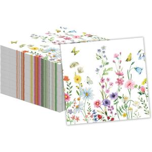 50 Pcs Wildflower Napkins 13 X 13 Inches, Floral Paper Napkins Disposable Flower Cocktail Napkins For Spring Summer Picnic Wedding Baby Shower Birthday Tea Party Decorations