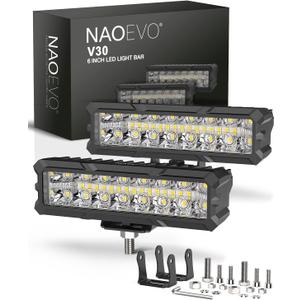 NAOEVO 6 Inch LED Light Bar, 50W 4000LM LED Fog Lights, Spot & Flood Combo for Trucks, Cars, Boat, ATV, UTV, 2 Pcs (White)