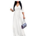 FANDEE Women's 2025 Maxi Dress - Solid Color White Bohemian Summer Long Maxi Dress V-Neck 3/4 Sleeve. Size M