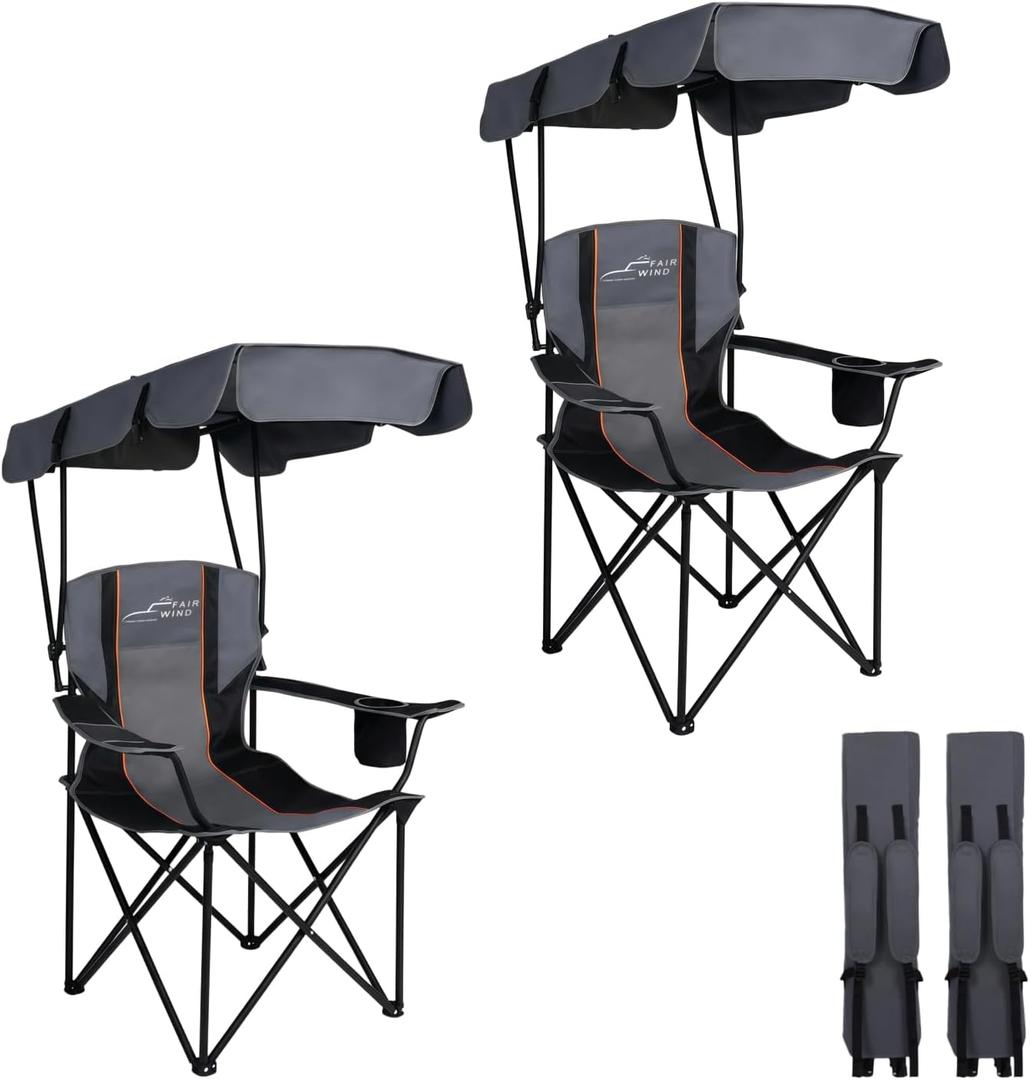 FAIR WIND 2 Pack Portable Canopy Camping Chair 380 LBS Capacity Heavy Duty Oversized Folding Lawn Chair with Sunshade for Beach, Fishing, Sports & Outdoors