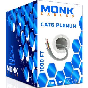 MONK CABLES | CAT6 Plenum Cable 1000ft | UTP, 23AWG, 550MHz | DSX-8000 Certified | Most Certified Cable of The Whole Market (Grey)