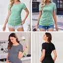 Ekouaer Womens Maternity Shirts 3 Packs Round Neck Short Sleeve Side Ruched Swiss Dot T Shirt Tops S-XXL (S)